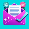 icono de sobre con documento, símbolos de embudo y verificación, representando automatización de marketing