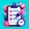icono de checklist con reloj, nube y elementos de planificación, simbolizando gestión de proyectos automatizada