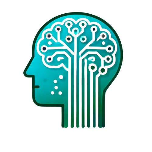 Icono moderno de inteligencia artificial con forma de cerebro digital en color fuccia, representando automatización y tecnología amigable.